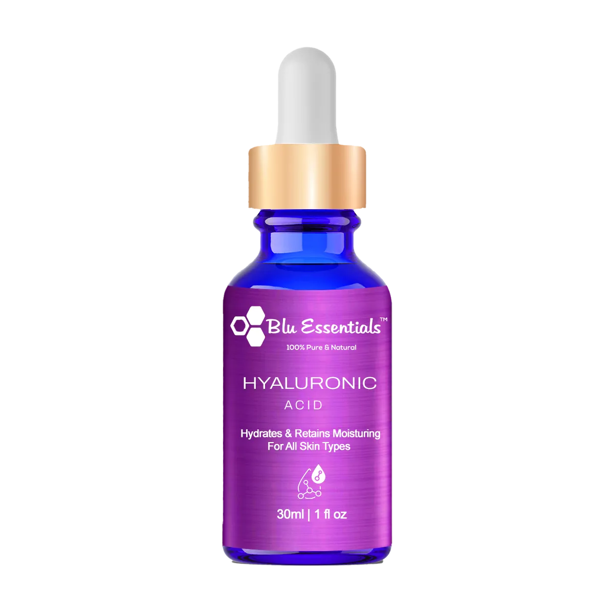 Blu Essentials Hyaluronic Acid Face Serum in a sleek 30ml bottle, perfect for hydration and moisture retention in skincare.