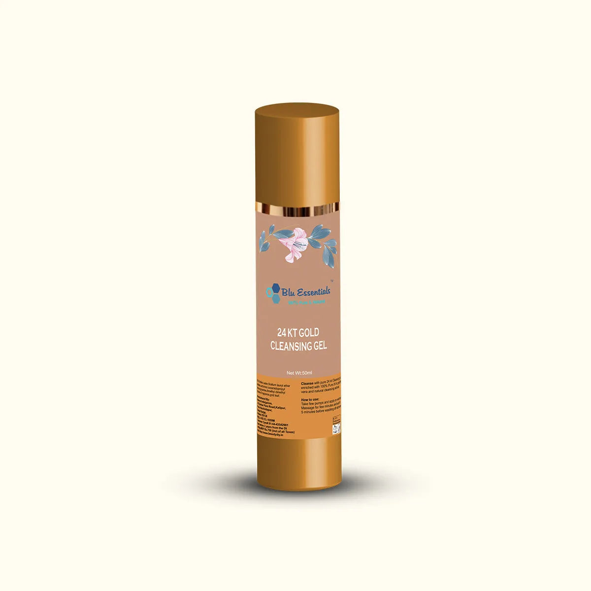 Blu Essentials 24K Gold Cleansing Gel for Face, 50mL, golden gel in a sleek bottle, perfect for glowing skin and skincare ...