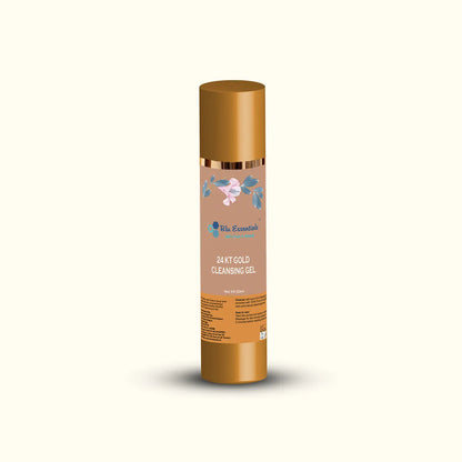 Blu Essentials 24K Gold Cleansing Gel for Face, 50mL, golden gel in a sleek bottle, perfect for glowing skin and skincare ...