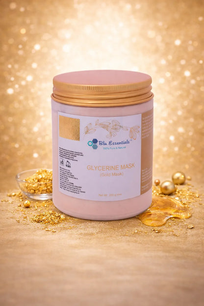 Blu Essentials 24K Pure Gold Face Mask in a sleek 50mL jar, enriched with antioxidants for skin renewal and improved blood...
