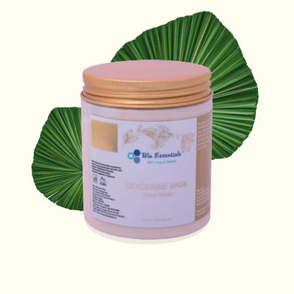 Blu Essentials 24K Pure Gold Face Mask in a 50mL jar, rich in antioxidants for skin renewal and improved blood flow.