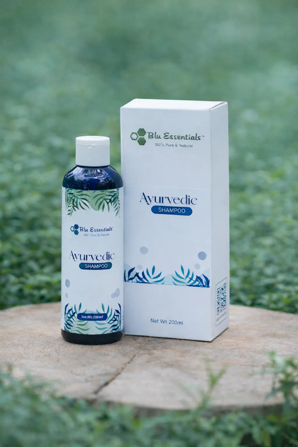 Blu Essentials Ayurvedic Hair Shampoo 200mL, a natural hair care solution, in a sleek bottle, perfect for maintaining scal...