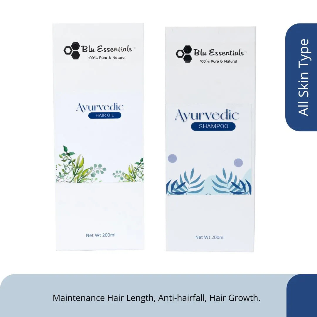 Blu Essentials Ayurvedic Hair Strengthening Combo, 250mL bottle, includes anti-hair fall shampoo, perfect for hair care.