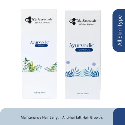 Blu Essentials Ayurvedic Hair Strengthening Combo, 250mL bottle, includes anti-hair fall shampoo, perfect for hair care.