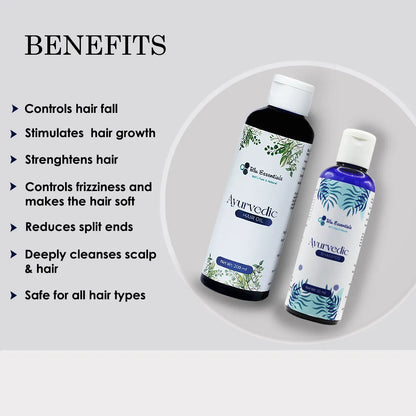 Blu Essentials Ayurvedic Hair Strengthening Combo with Anti Hair Fall Shampoo, 250mL, showcasing natural ingredients for h...