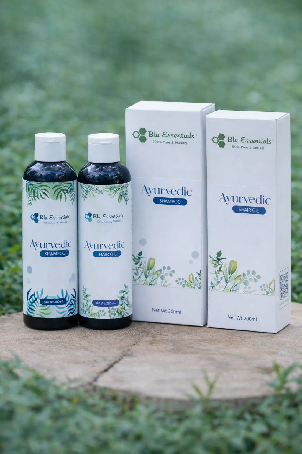 Blu Essentials Ayurvedic Hair Strengthening Combo with Anti Hair Fall Shampoo, 250mL, perfect for hair care and growth.