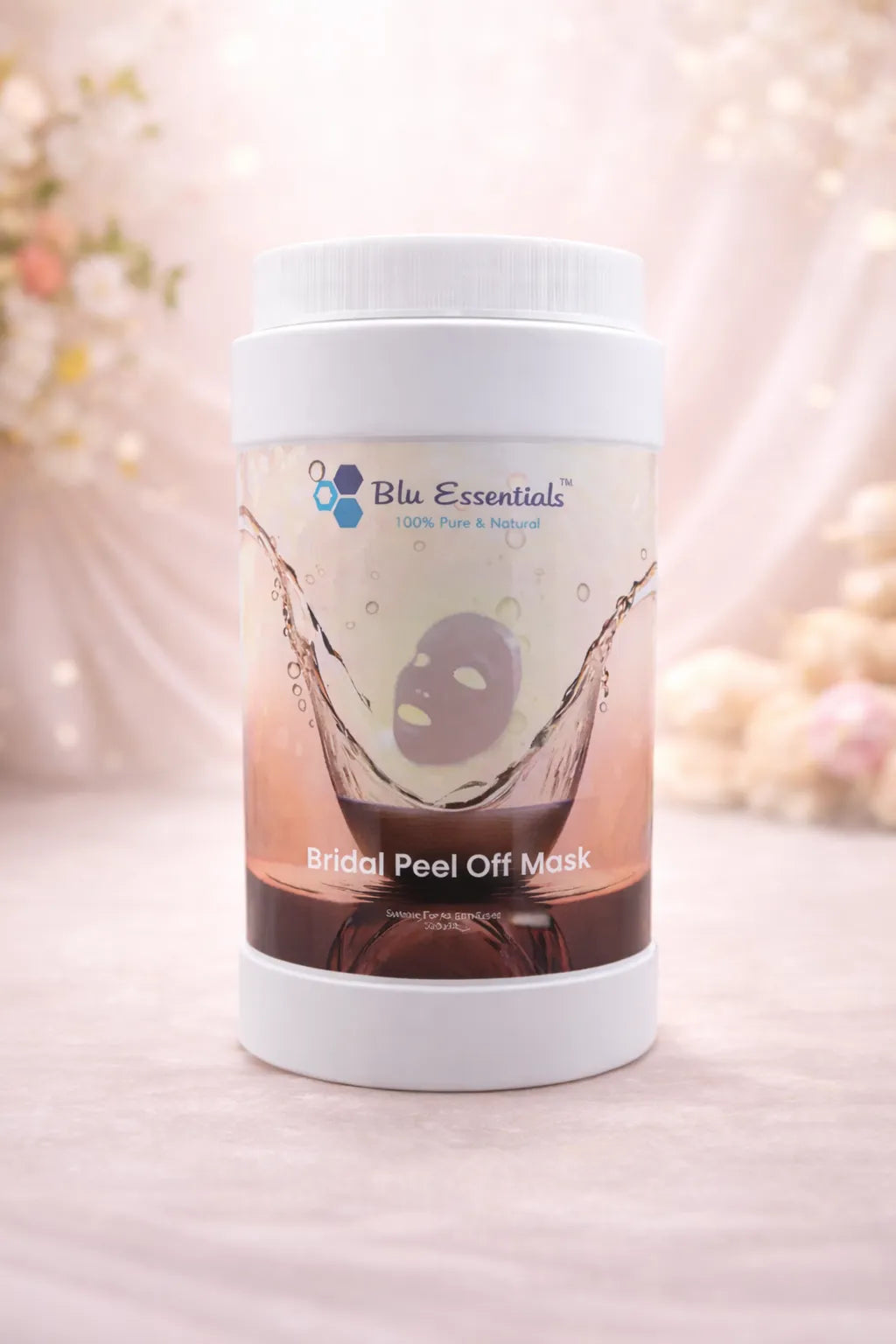 Blu Essentials Bridal Peel Off Mask (500g) in vibrant packaging, enriched with Vitamin C and Aloe Vera for glowing skin.