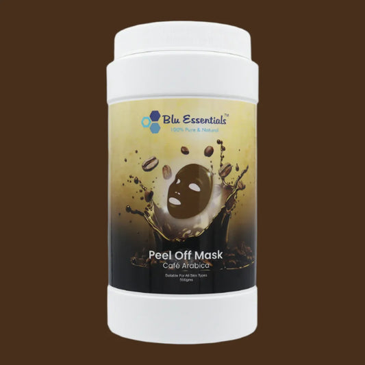 Café Arabica Peel Off Mask by Blu Essentials, 500g, featuring a rich brown color, ideal for skin care and facial masks.