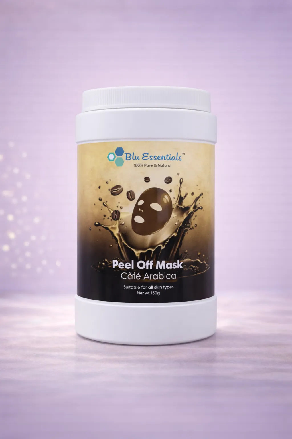 Café Arabica Peel Off Mask by Blu Essentials, 500g, featuring a rich brown color, ideal for skin care and facial masks.