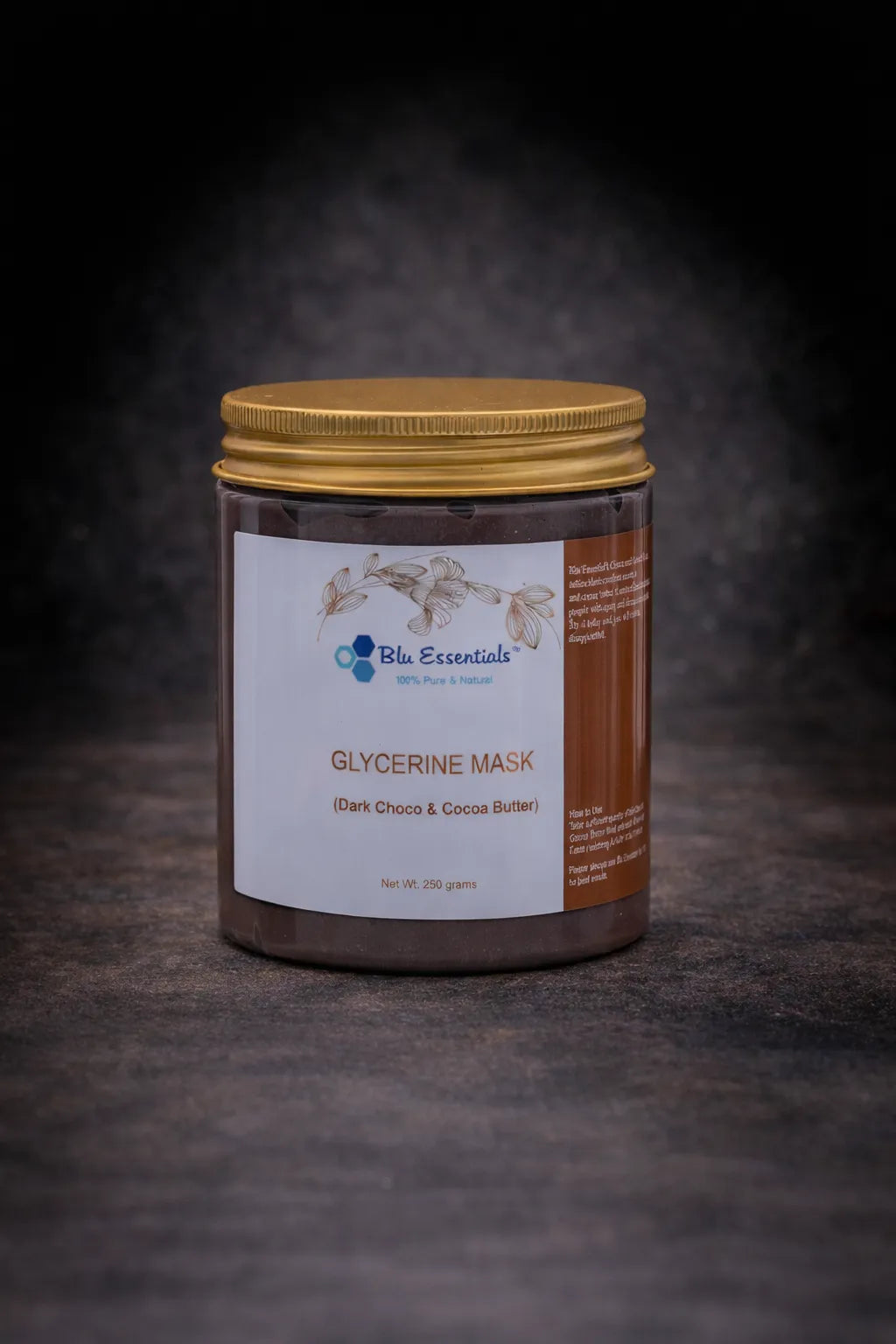 Blu Essentials Choco & Cocoa Butter Glycerine Face Mask, 250g, rich dark chocolate color, perfect for skin detox and care.