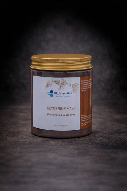 Blu Essentials Choco & Cocoa Butter Glycerine Face Mask, 250g, rich dark chocolate color, perfect for skin detox and care.