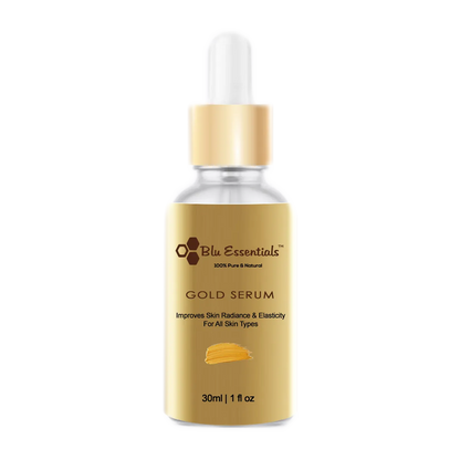 Gold Serum for Face by Blu Essentials, 30mL, featuring luxurious gold flakes, perfect for skin care and anti-inflammatory ...