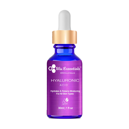 Blu Essentials Hyaluronic Acid Face Serum in a sleek 30ml bottle, perfect for hydration and moisture retention in skincare.