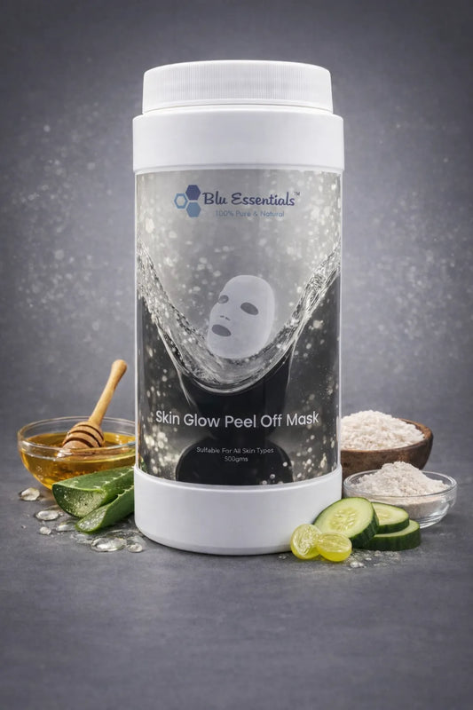 Blu Essentials Skin Glow Peel-Off Mask in a 500g container, brightening facial mask for radiant skin, perfect for skin car...