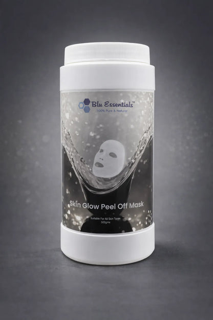 Blu Essentials Skin Glow Peel Off Mask 500g in a vibrant packaging, designed for facial cleansing and skin brightening.