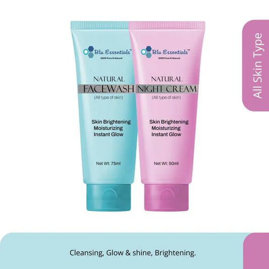 Blu Essentials Vitamin C Face Wash and Night Cream Combo, 125ml, featuring vibrant packaging, ideal for skincare enthusiasts.