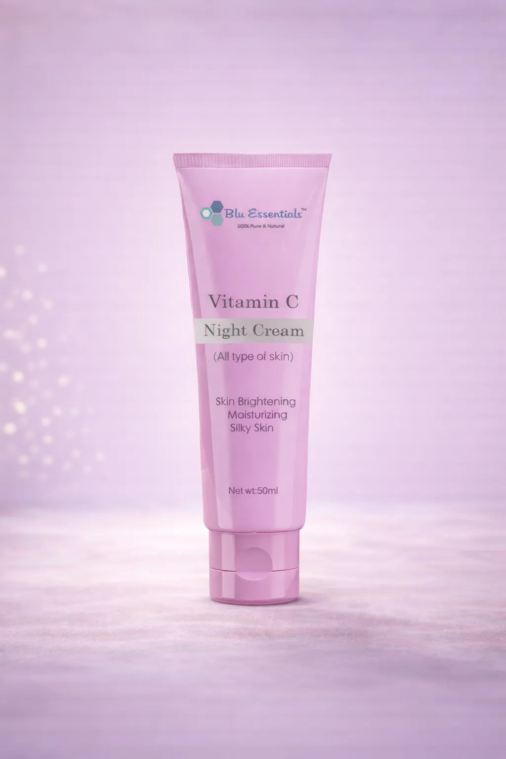 Blu Essentials Vitamin C Night Cream in a sleek white jar, 50mL size, perfect for rejuvenating skin and reducing signs of ...